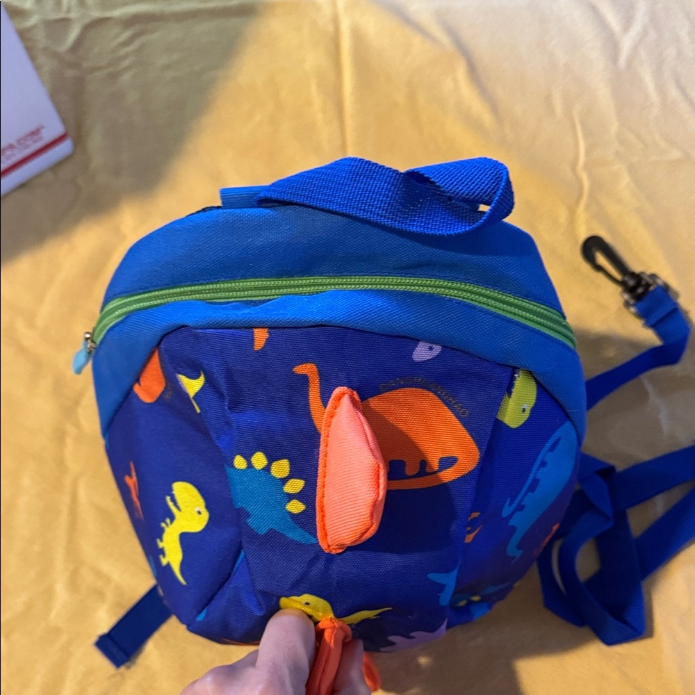 Dinosaur Print Kids Backpack - Blue and Orange - Picture 2 of 3